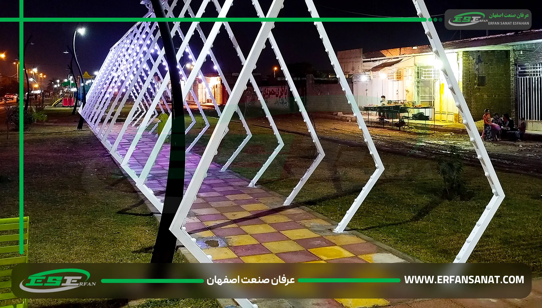 نمای شب تونل نوری فول‌ کالر در خوزستان با قاب PLT و طراحی مدرن